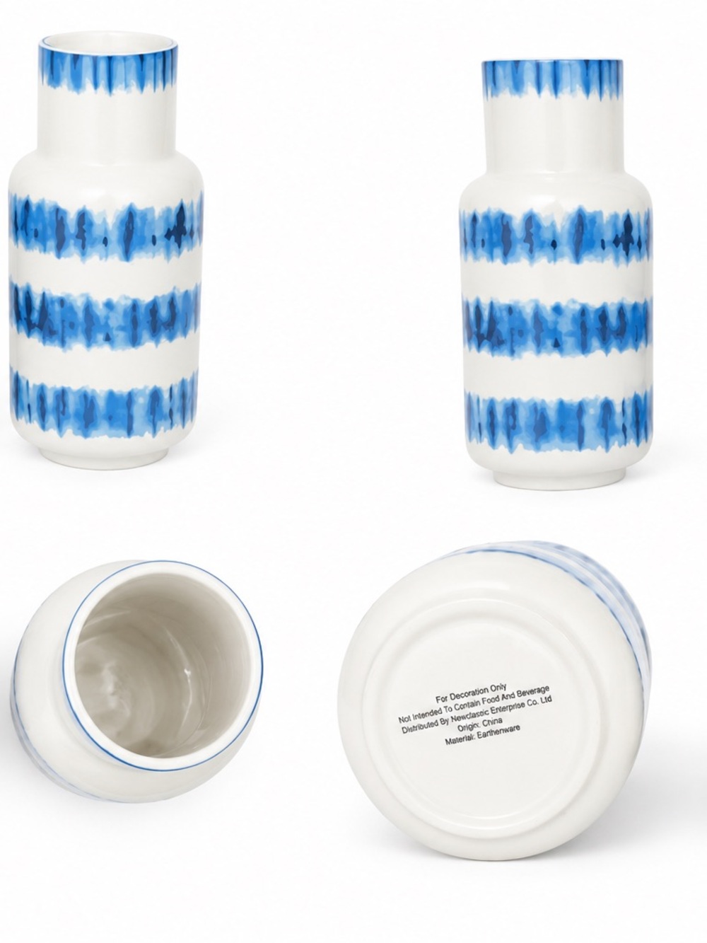 Hand-Painted Blue & White Ceramic Vase - Decorative Home Accent
